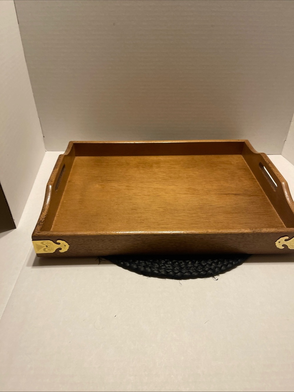 Bombay Wood Serving Tray with Brass Accents - Brown vintage